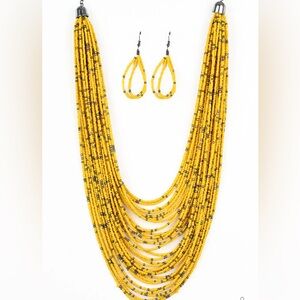 Paparazzi Vibrant Yellow Beaded Necklace Set
